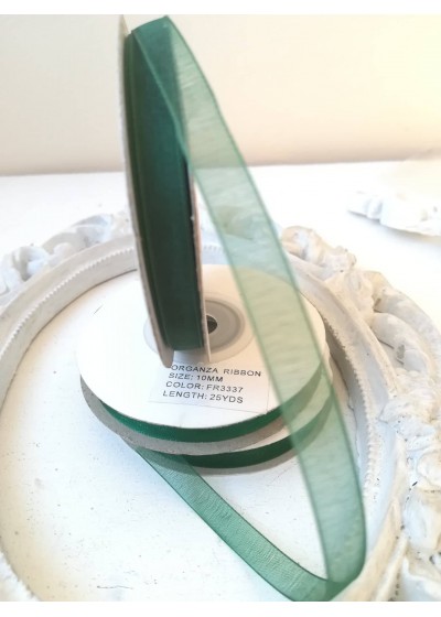 Панделка органза за декорация на ролка ширина 1 см цвят тъмно зелено
